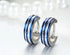 316L Surgical Steel Striped Blue/Black Men Women Hypoallergenic Hoop Earrings